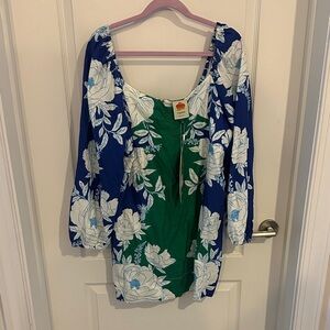 Farm Rio floral Blue and Green Dress